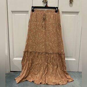 Bohme Floral Maxi Skirt in Tan